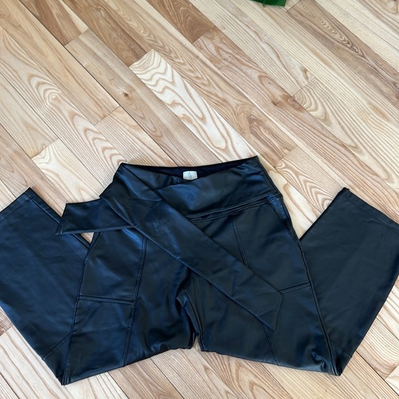 Black Vegan Leather Patchwork Pants - Picture 3 of 5